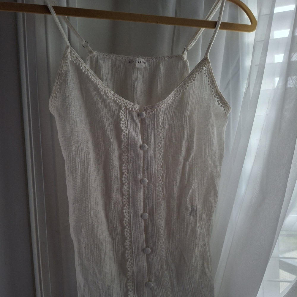 White Button-Down Lace Trim Cami